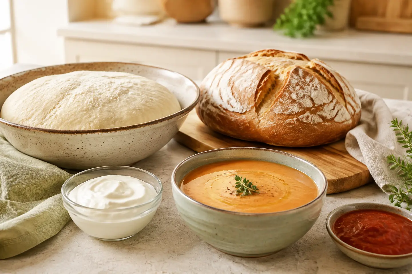 Hamur, ekmek, yoğurt, çorba ve sos